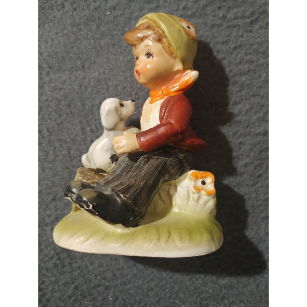 Vintage Arnart 5th Ave Handpainted #1582 Boy & Dog Figurine
